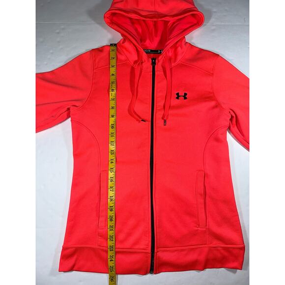 UNDER ARMOUR Neon Orange Hooded Jacket Sz Medium Zip-Front Fleece Inner Pockets - Picture 2 of 6